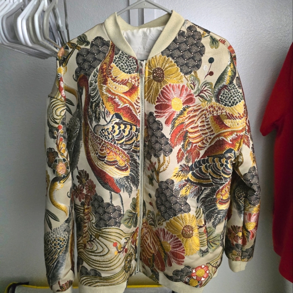 Floral Embroidered Bomber Jacket